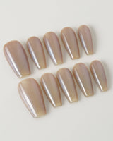 Aurora Icefire press-on nails in medium coffin shape — Icy Iridescent Cat Eye.