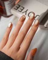 Autumn Cat Eye Press On Nails – Handmade Magnetic Velvet – 10 Colors Short Oval with brown gold&silver green non-3d cat eye nails handmade press-on nails - image 3