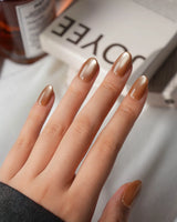 Autumn Cat Eye Press On Nails – Handmade Magnetic Velvet – 10 Colors Short Oval with brown gold&silver green non-3d cat eye nails handmade press-on nails - image 4
