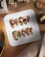 Autumn Tales press-on nails with hedgehog and mushroom details on an autumn forest theme