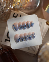 Azure Dream nails in extra short almond — Glacial Blue & Nude