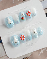 Baby Seals handmade 3D ocean press-on nails with playful seal characters