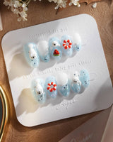 Baby Seals bright summer nail set with blue sea style and sculpted seal pups