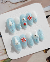 Baby Seals light blue press-on nails with cute seals and glossy water details