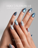 Banff Blue handmade press-on nails featuring Cat Eye Blue Nails with Chrome Outline
