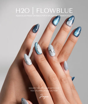 Banff Blue handmade press-on nails featuring Cat Eye Blue Nails with Chrome Outline