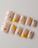BeeBee Nails press-on nails in short square shape — Daisy & Bee, Yellow French.