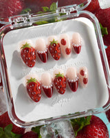 Berry me red strawberry press-on nails with 3D fruit and faux pearl accents