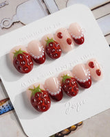 Berry me playful summer nails with oversized 3D strawberries and pearl details
