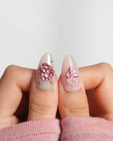 Berry Tart custom press-on nails with soft rose gradient and 3D berry charms