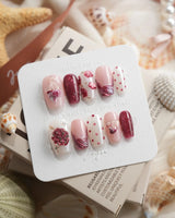 Berry Tart raspberry dessert press-on nails in short coffin shape