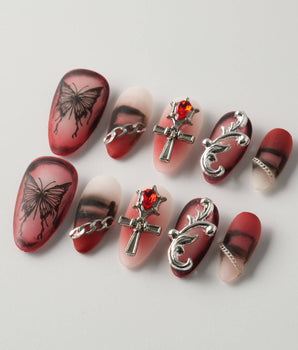 Black Butterfly Short Almond Nails | Ready to ship - Joyeenails -