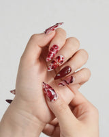 Bloody Kiss nails — deep red marble nude by Joyee Nails