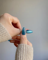 Blue Sky Cat-eye press-on nails — Peacock Blue cat eye handmade nail art by Joyee Nails