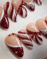 Broadway Rouge press-on nails — Festive Red & White