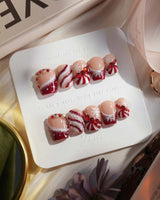 Broadway Rouge nails in extra short coffin — Festive Red & White