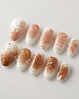 Brown & Khaki press-on nails in extra short almond with neutral brown and khaki tones