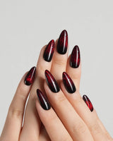 Burn press-on nail set — Dark Red Cat Eye, Flowing Flame Texture. design, hand-painted with real gel polish