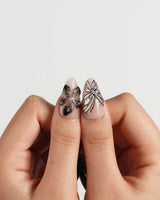 Butterfly Effect nails in medium almond — Neutral Nude & Black,