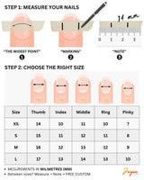 Joyee Nails press-on nail size chart — how to measure for Call Duck Tutu