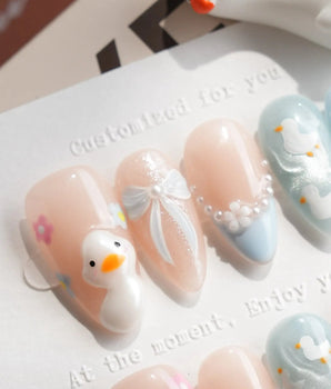Call Duck Tutu handmade press-on nails featuring duck nail art
