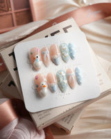 Call Duck Tutu medium almond press-on nails with 3D ducks and white bow accents