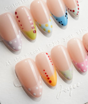 Candy Dot Short Almond press on nails, handmade custom nails by Joyeenails