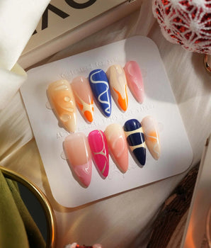 Candy Pop Colored handmade press-on nails featuring gradient multicolor abstract gloss nails