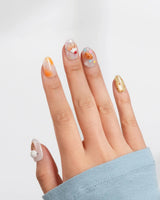 Caramel Toast short oval nail set with sculpted toast and sweet dessert buffet details