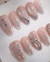 Starlight Rain press-on nails — Champagne Nude Pink &