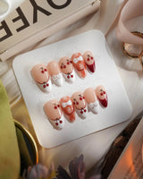 Cherry Miss handmade press-on nails featuring Red White French, 3D Bow & Cherry.