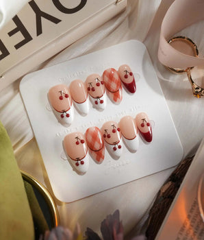 Cherry Miss - No Bow press-on nails — Cherry Red & Creamy