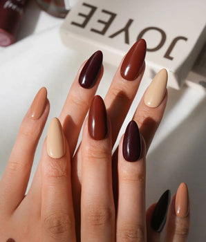 Chestnut Medium Almond chestnut brown press on nails with brown solid color handmade nail art - image 1