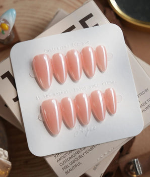 Chrome Nails Peachy PINK handmade press-on nails featuring blush pink glazed chrome