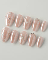 Chrome Wings press-on nails in extra short almond shape — chrome Icy Pink, Sparkling Rhinestone Fireworks.