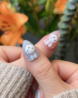 Cindy Miffy press-on nails in extra short almond shape — Jelly Dual-Tone, 3D Bunny & Bear.