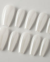 Clean Pearl press-on nails in medium coffin shape — white chrome nails