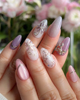 Clematis-Visionaria press-on nails — Elegant Taro Purple, Hand-painted