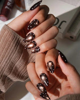 Cocoa Dot Short Almond polka dot press on nails with brown cat eye dot handmade nail art - image 5