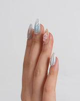 Color Rush press-on nails in short almond shape — Aurora Glaze Style, 3D Smudged Florals & Fluid Water Ripples.