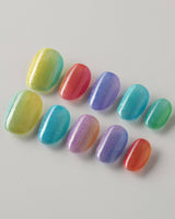 Colored Stone press-on nails in extra short oval shape — Colorful Cat Eye Nails