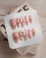 Coquette Garden press-on nails — Gentle Pink Gradient, 3D
