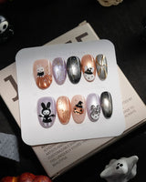 Costume Miffy handmade press-on nails in medium oval shape by Joyee Nails