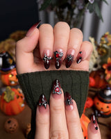 Crimson Veil nail art close-up showing Red & Black Gradient, 3D Punk Heart & Spider. details