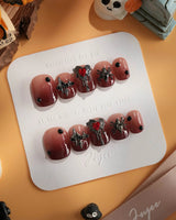 Crimson Veil press-on nails in extra short squoval shape — Red & Black Gradient, 3D Punk Heart & Spider.