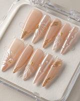 Venus close-up of pearl shell nail art with glossy gel finish
