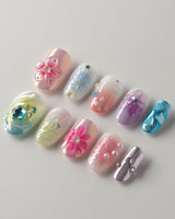 Gem Blossom custom press-on nails — available in multiple shapes and sizes