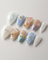 Aqua Petal handmade pastel nails with pearly shine and layered 3D petal details