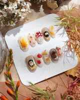 Cute Hedgehog press-on nails with hedgehog, mushroom, and autumn forest details