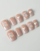 Cute Bear Hug press-on nails in short square shape — cute nails